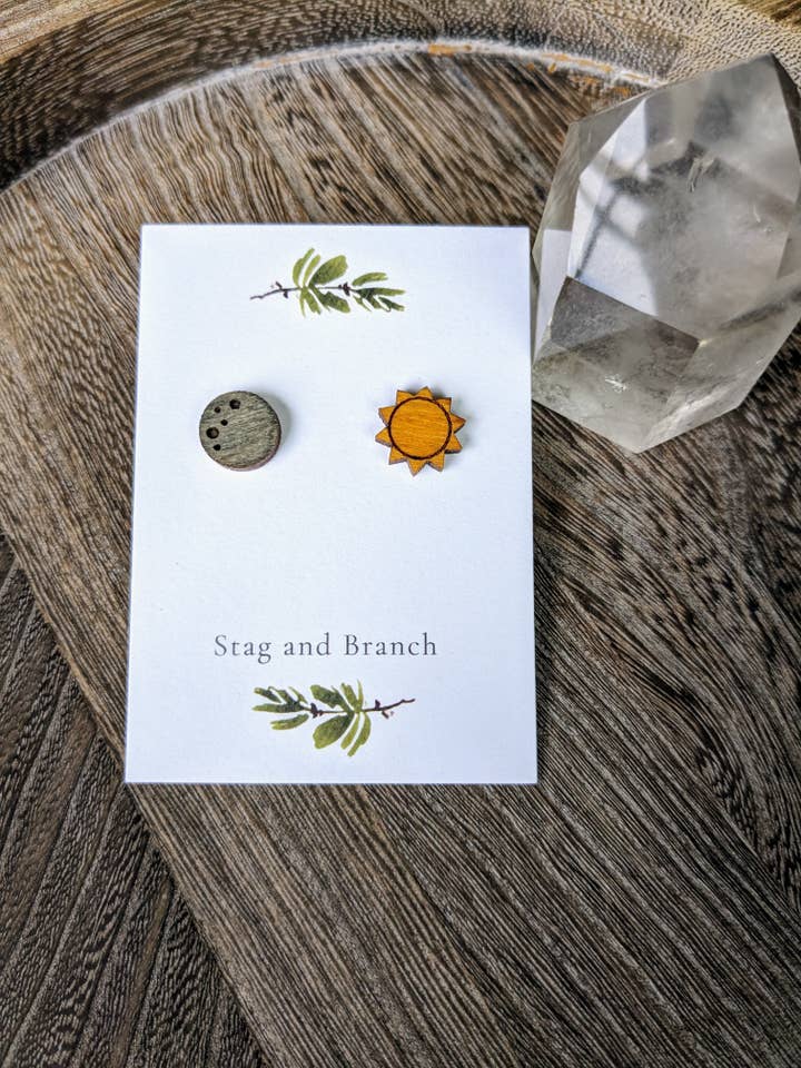 Sun and Moon Earrings | Astrology Earrings, Lunar and Solar for wholesale by Stag and Branch