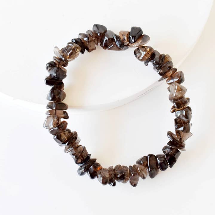 Soothing Crystals - Wholesale Beaded Bracelet - Smokey Quartz Chip Bracelet (Sense of Purpose & Purification2