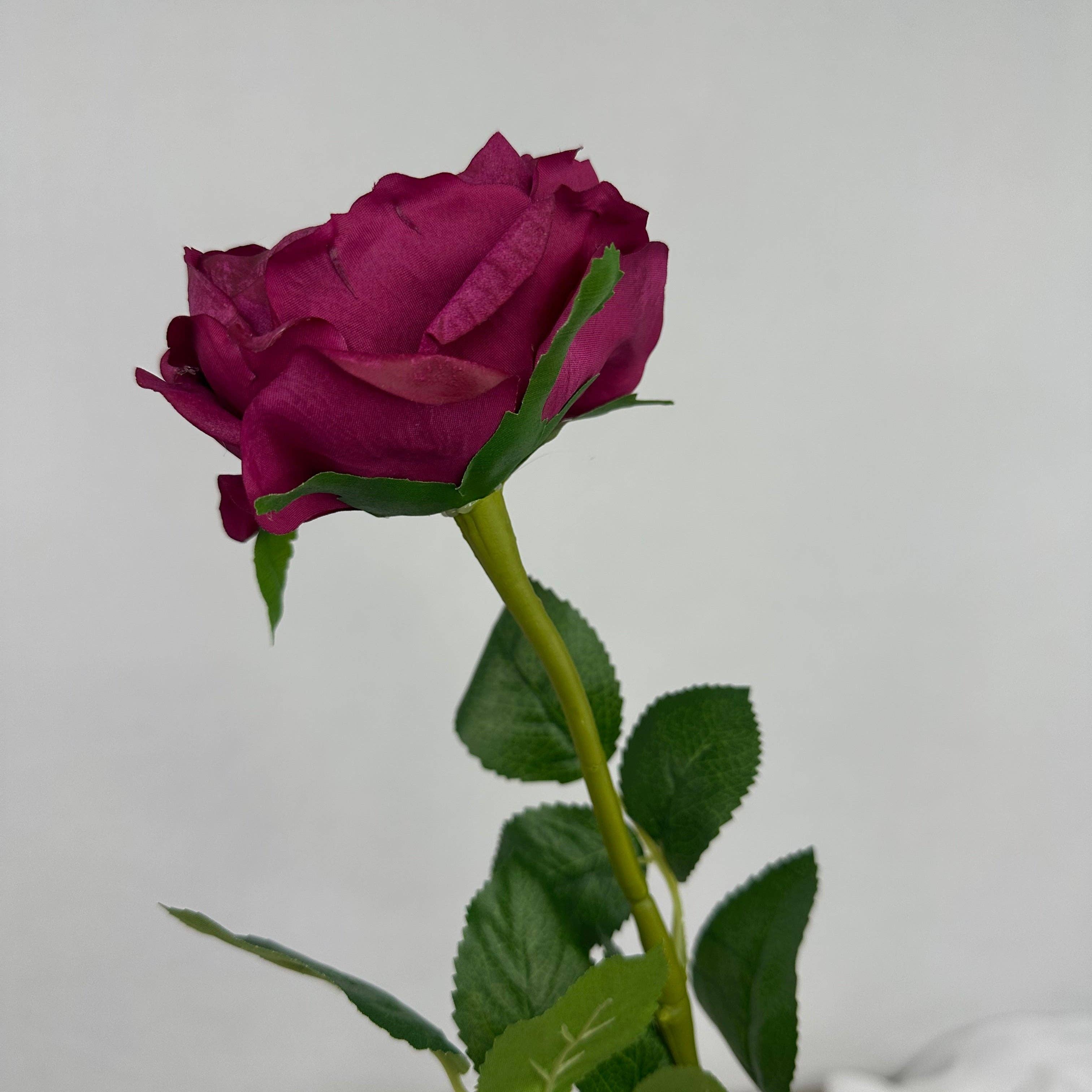 Realistic Artificial Flowers - Wholesale Artificial Flowers - Cranberry Real Touch David Austin Half Bloom Rose - Realistic Artificial Flowers1