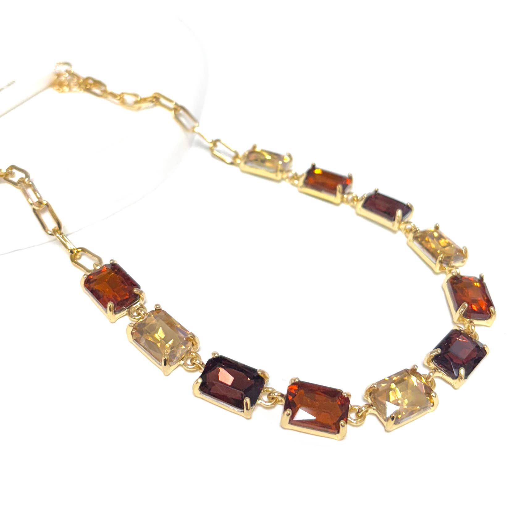 StarryNYC - Wholesale Link & chain necklace - Rectangle Crystal Glass Linked Statement Chain Necklace 23