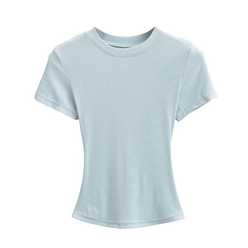 UZ Wholesale Store - Wholesale T-Shirt - Women's - Plain Color Threaded Round Neck Short Sleeve T-Shirt7