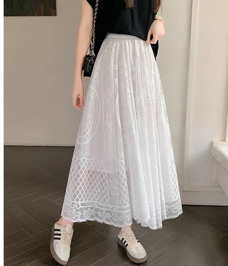 PEACH ACCESSORIES - Wholesale Skirt - Women's - Circles Lace Maxi Skirt SK2029