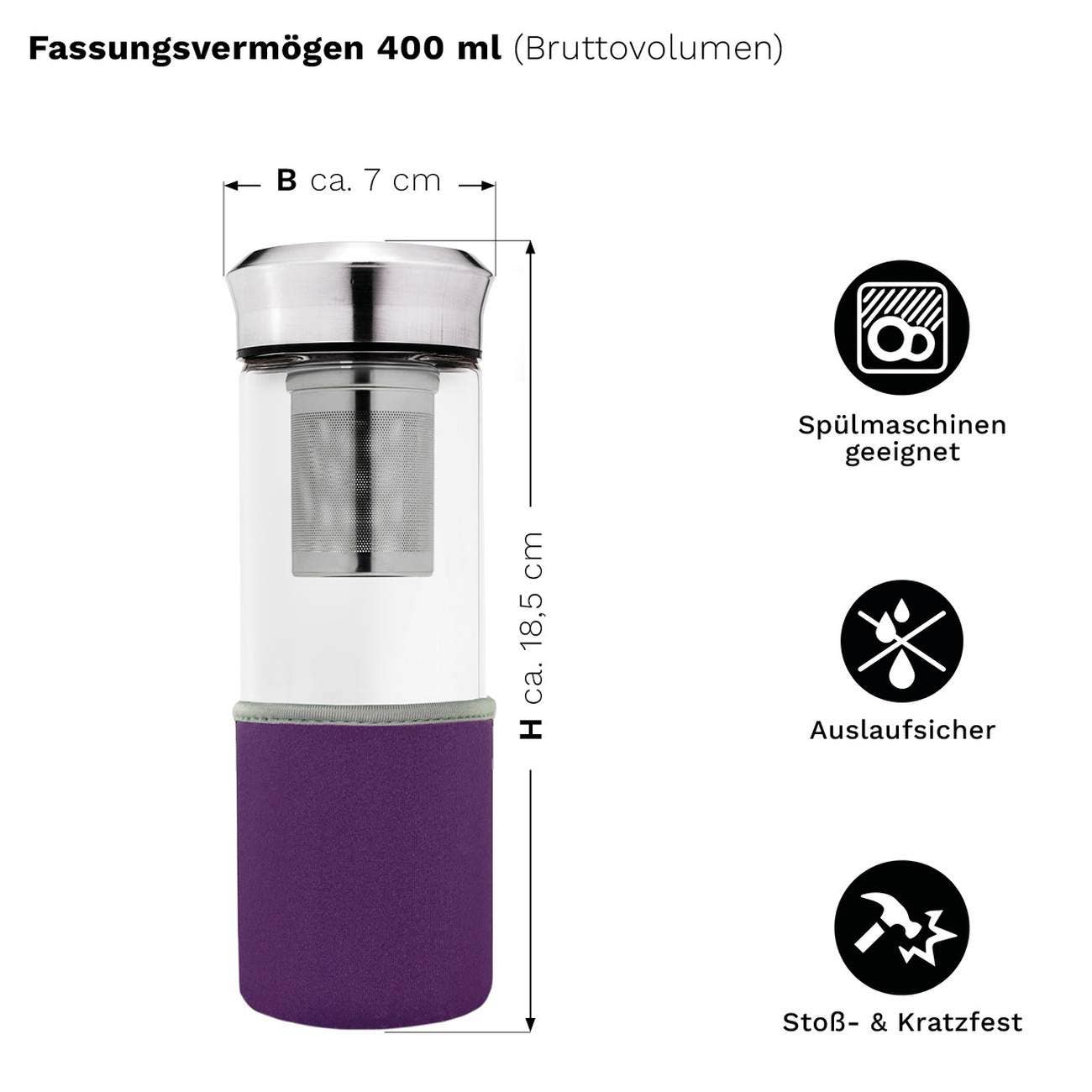 Creano - Wholesale Tea Strainer/Infuser - “Teamaker” tea maker 400ml incl. neoprene case; purple8