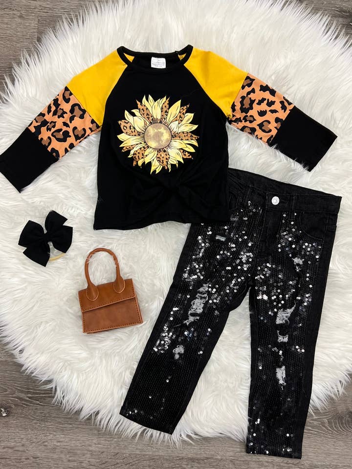 Set de lentejuelas de girasol para venta al por mayor de Two Cute Boutique LLC