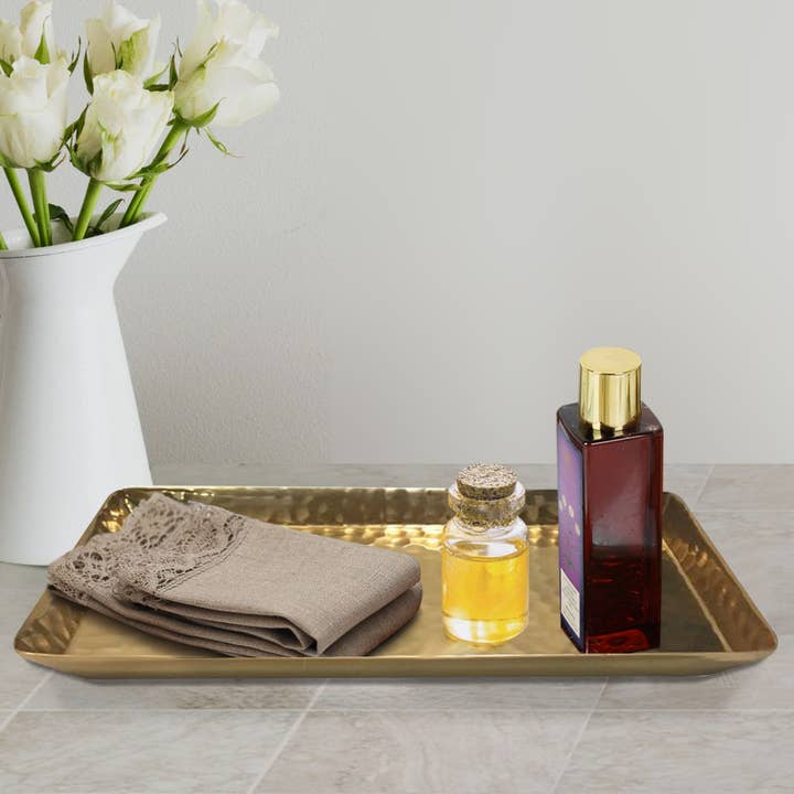 nu steel - Wholesale Decorative Tray - Rose Gold Hammered Decorative Vanity Tray3