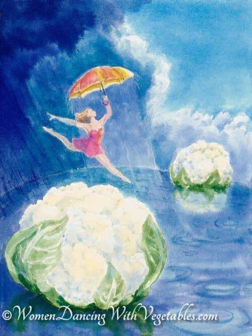 Cavolfiore per la vendita all'ingrosso da parte di Women Dancing with Vegetables. Becoming Lighter