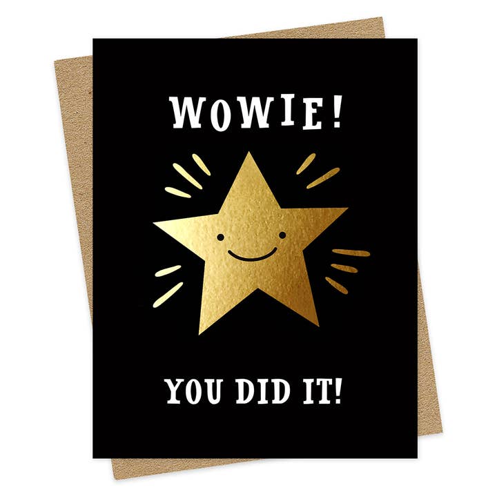Cartão de parabéns estampado Gold Star Wowie Foil por atacado de Night Owl Paper Goods