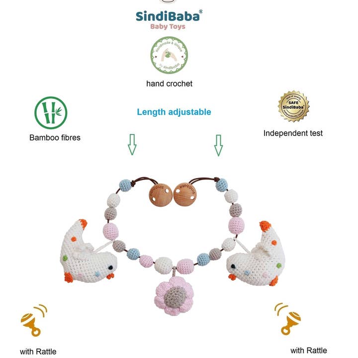 SindiBaba – capa e acessórios para carrinho - Bebé por atacado – pássaro de corrente de carrinho de bebê de crochê BETTY3