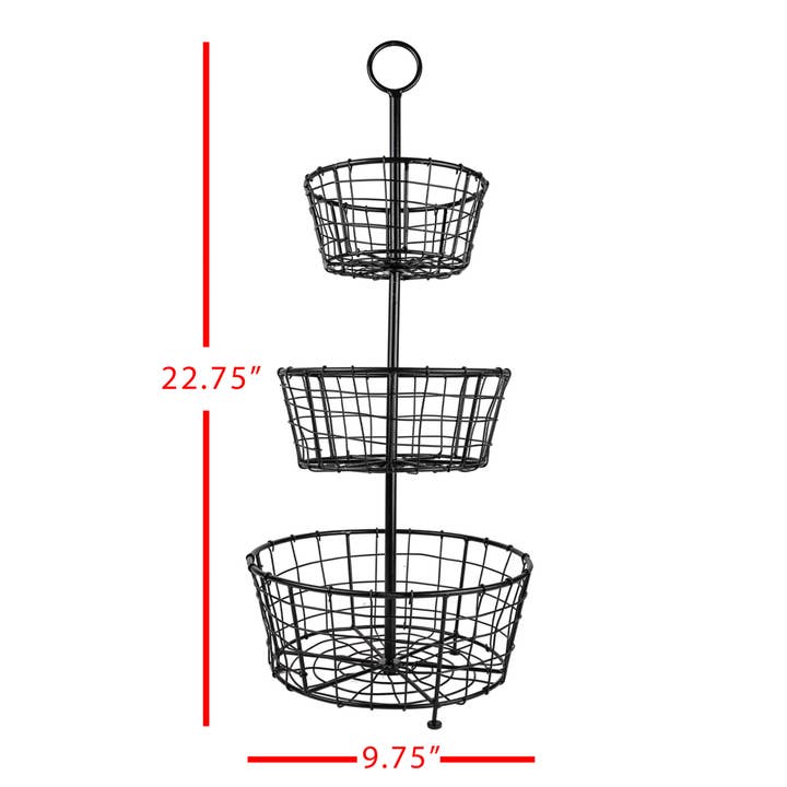 Foreside Home & Garden - Wholesale Basket - 3 Tier Tray Farmhouse Baskets Black Metal