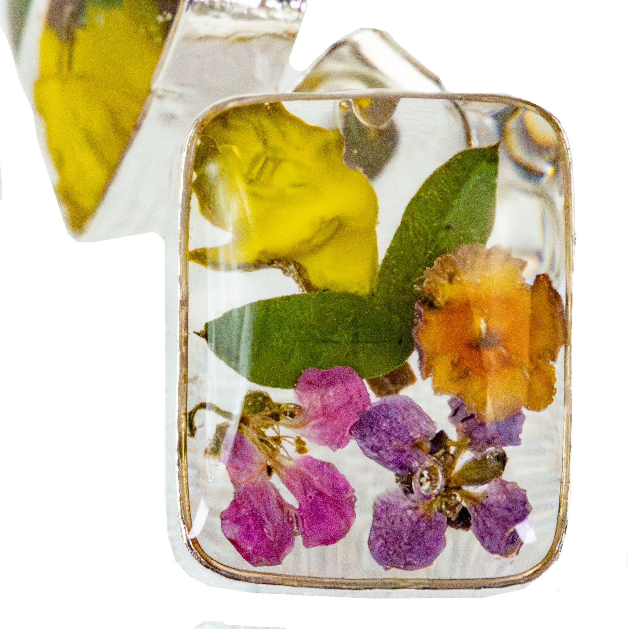 Global Crafts - Wholesale Stud/Post Earrings - Pressed Flower Rectangle Stud Earrings - MIXED COLORS3