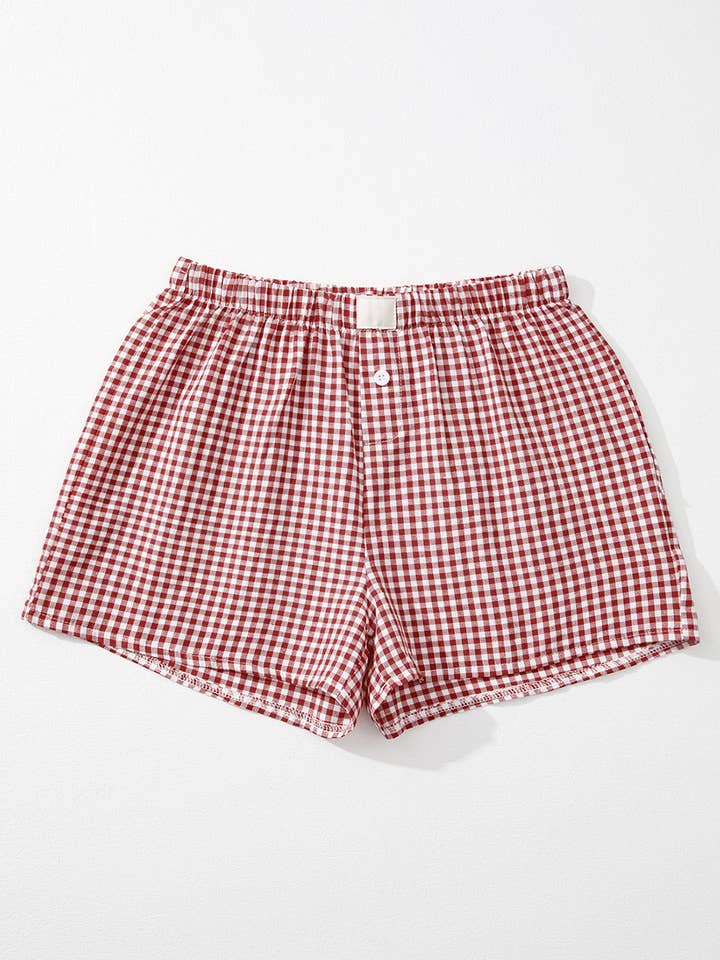 LA Society - Wholesale Lounge Shorts - Women's - Stripe Plaid Printed High Waist Gingham Shorts6