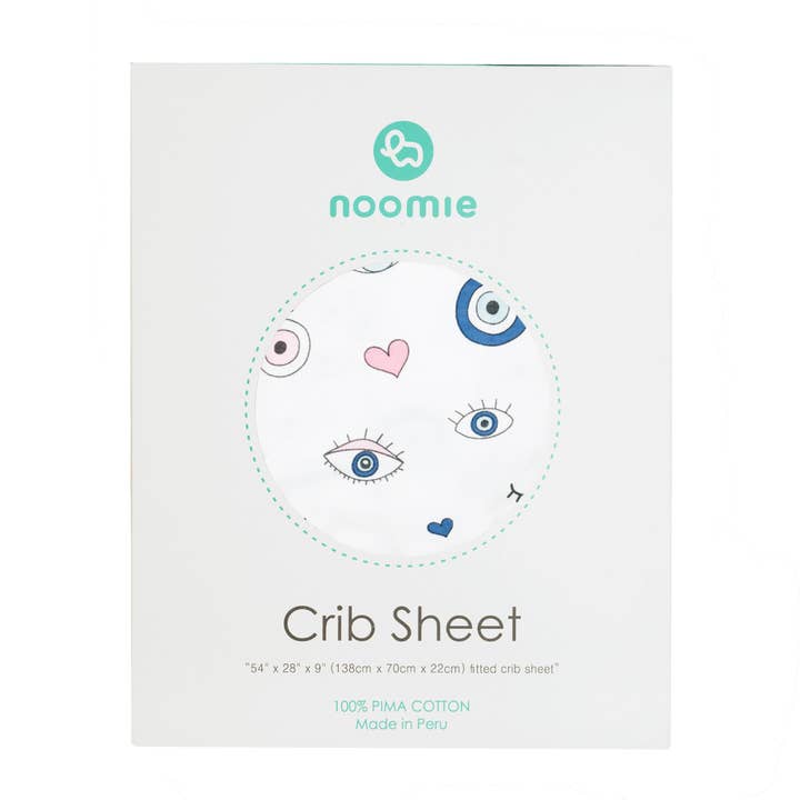 Evil Eye Cotton Crib Sheet in Pink for wholesale by Baby Noomie