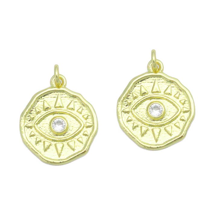 Gold Evil Eye Coin Charm Pendant,Sku#LX866 for wholesale by BestBeads&Beyond