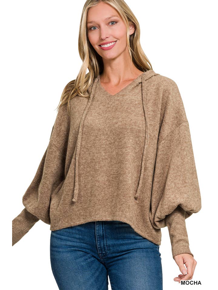 42POPS - Wholesale Hoodie - Women's - ',..._ Soft Brushed Hacci Cropped Balloon Sleeve Hoodie