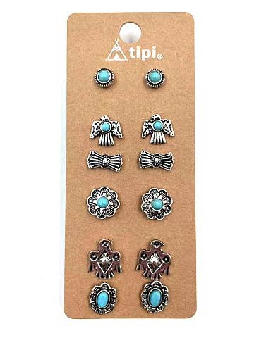 Western 6 Pair Dainty Post Earring Set for wholesale by Snowing West