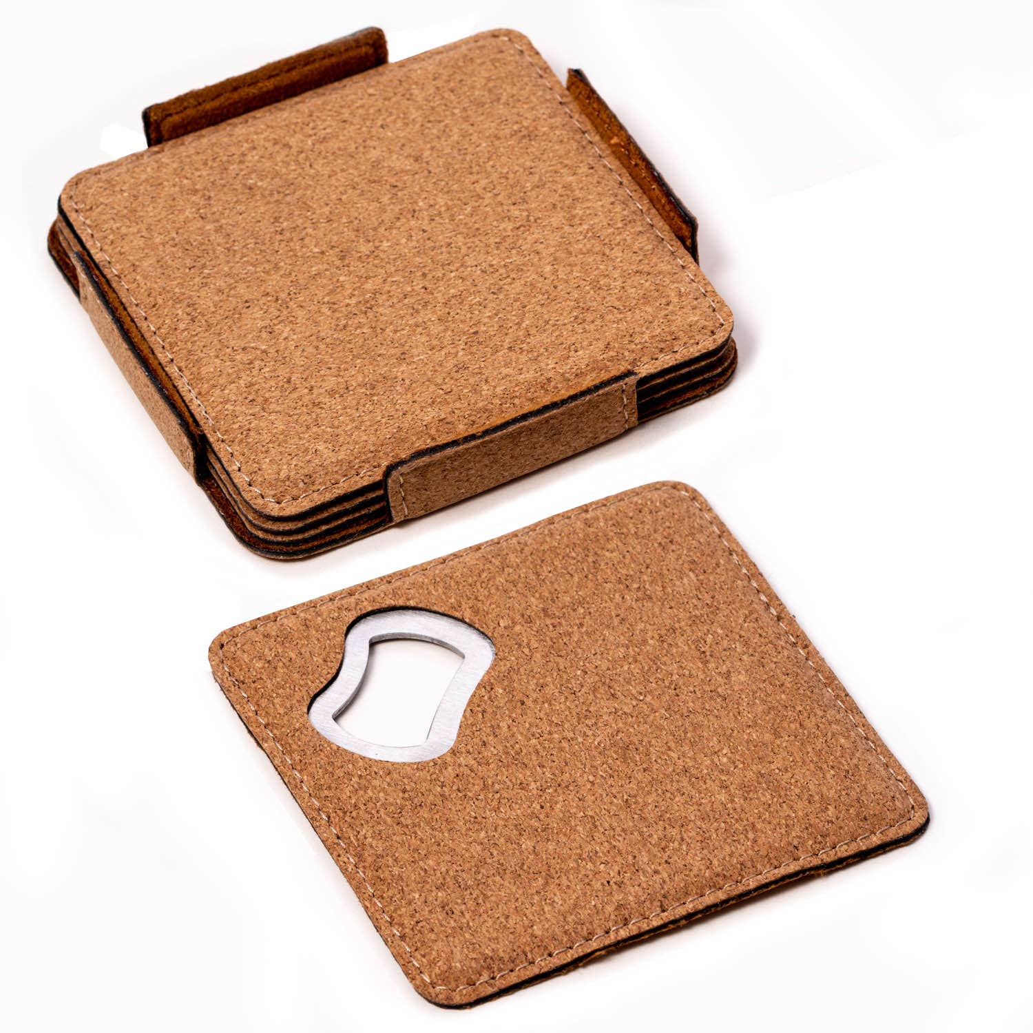 BeyBerk International - Wholesale Coasters - Cameron 4 Cork Coasters Set with Bottle Opener0