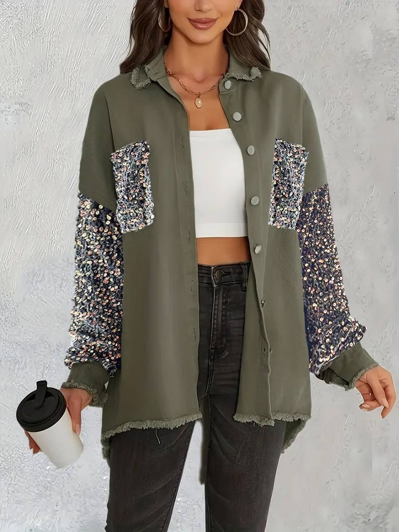 ElevateWell - Vente Veste en jean – femme - Veste en jean vintage à sequins à manches longues4