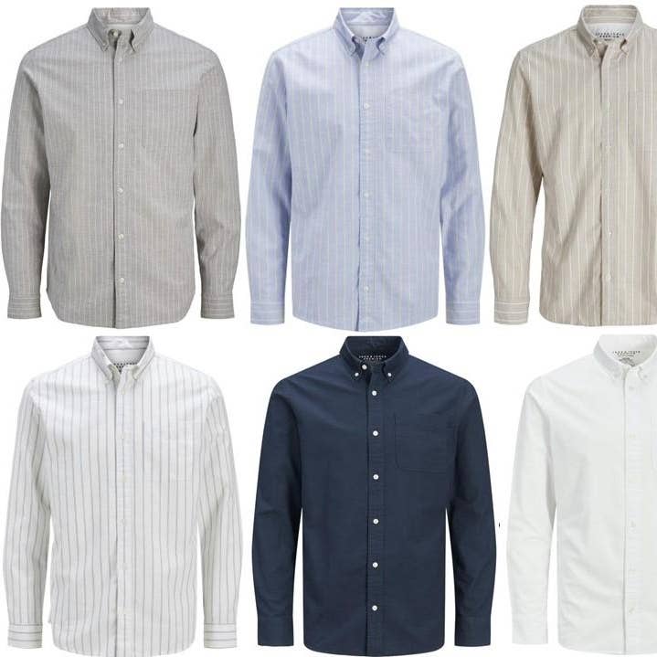 Jack & Jones Oxford-skjorte med lange ærmer til mænd (JPRBLUBROOK) i 8 farver, L-XL for engroshandel hos Brooklyn Big & Tall