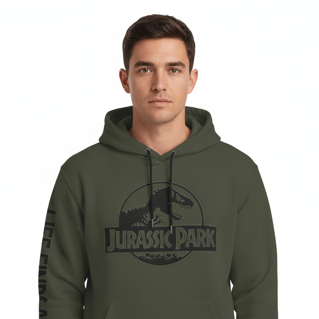 Official Khaki Jurassic Park Hoodie – T-Rex Logo for wholesale on Faire2