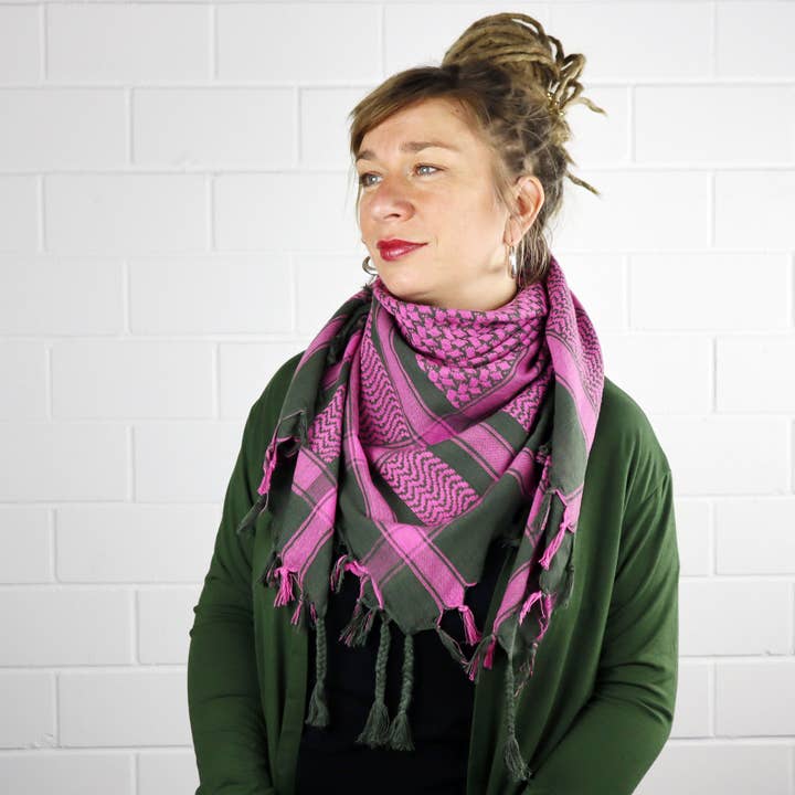 Tribal Trade GmbH - Wholesale Scarf - Unisex - Palituch green-khaki pink Kufiya PLO scarf6
