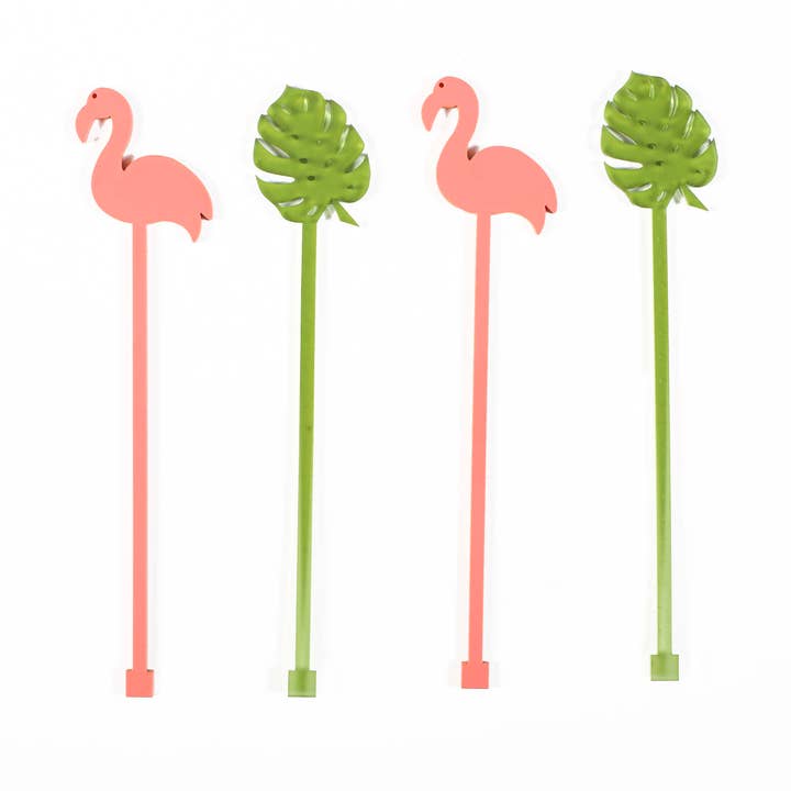 Mod Lounge Paper Company - Wholesale Drink Stirrer - Flamingo and Palm Beverage Mixing Swizzle Stir Sticks