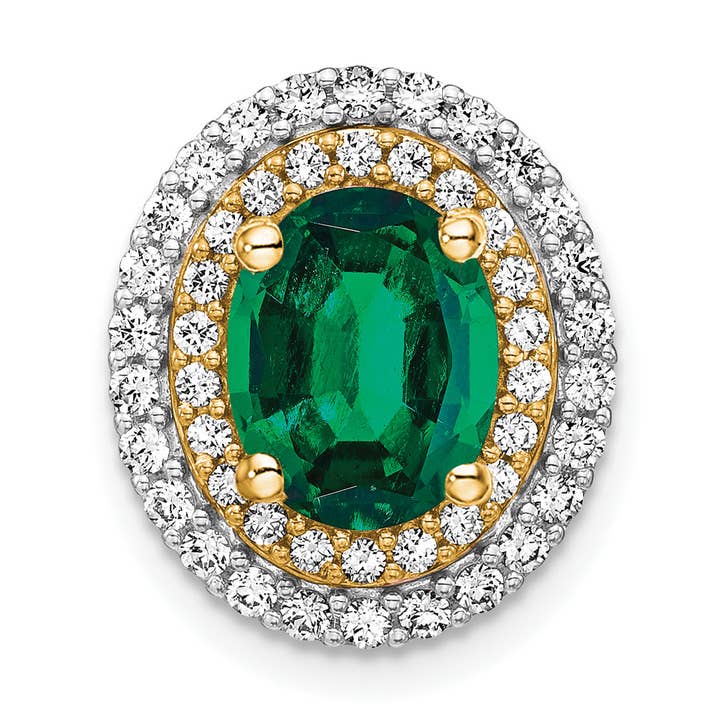 14K Two-Tone Lab Grown Diamond & Created Emerald Pendant for wholesale by Sophia Jewelers