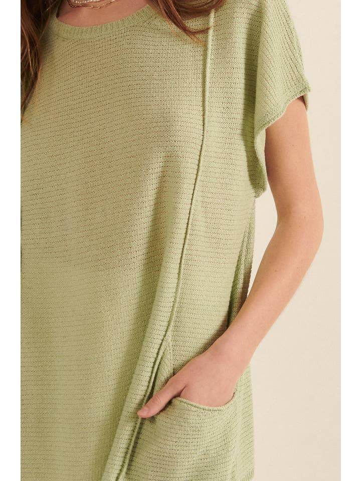 Promesa USA - Wholesale Tunic Sweater - Women's - Ribbed Knit Kimono-Sleeve Pocket Tunic Sweater