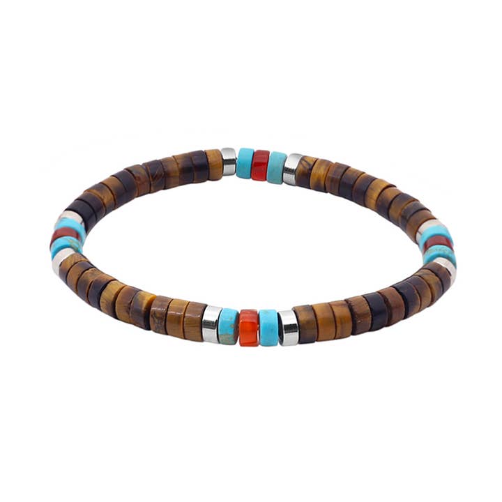 Red tiger eye and turquoise bead bracelet for wholesale by SIXTY STONES