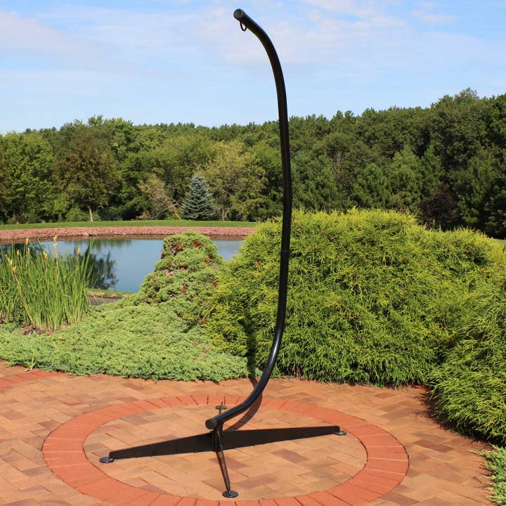 Powder-Coated Steel Hammock Chair C-Stand - Black - 84 in for wholesale by Sunnydaze Decor