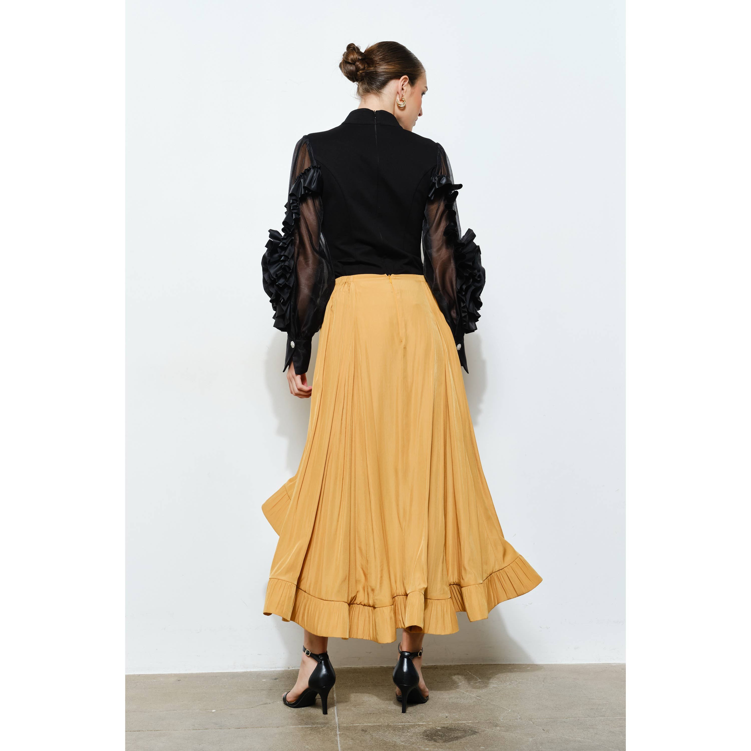 INA - Wholesale Blouse - Women's - Rosette Ruffle Sheer Sleeve Jersey Top15