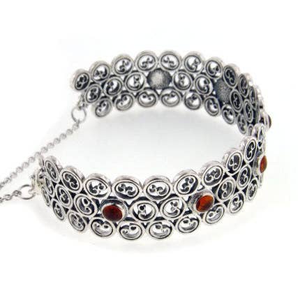 Silver Insanity - Wholesale Cuff Bracelet - Swirled Sterling Silver Cuff Bangle 7" Bracelet with Gemstones0