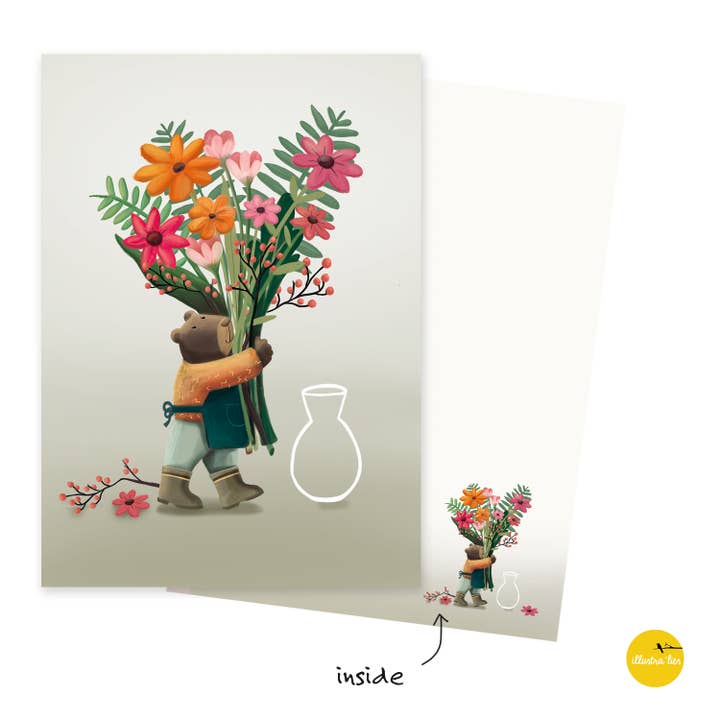 illustralies - Wholesale Everyday Greeting Card - greeting card Flower bear (no text)2