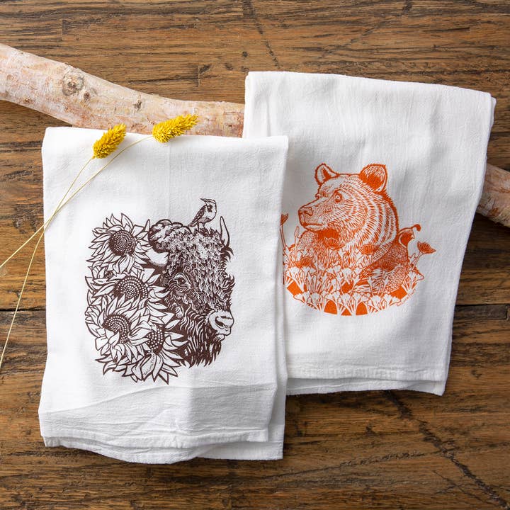 Cotton Tea Towels - Bear & Bison - Lint Free for wholesale by Two Little Fruits