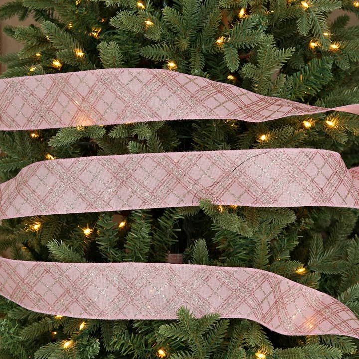 Impressive Enterprises, Inc. - Wholesale Ribbon - Gift Wrapping - R32936-Wired Ribbon-Rose and Silver Checkers (2.5inW)