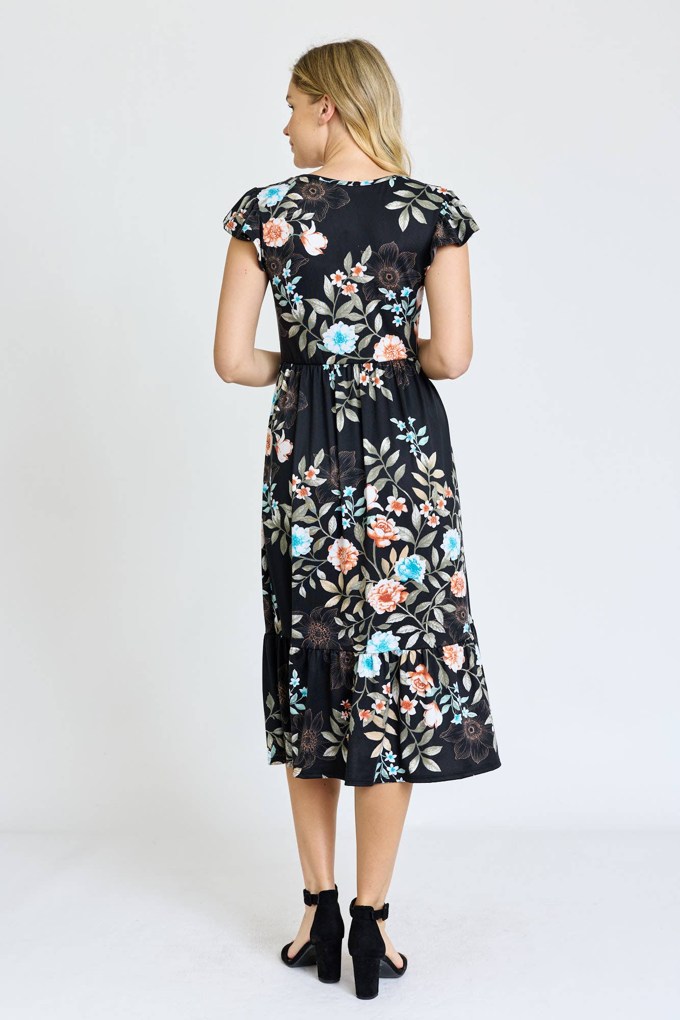 EG fashion - Wholesale Dress - Women's - Flutter Sleeve Ditsy Floral Chevron Sundress15