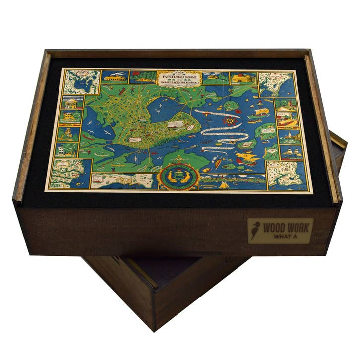 Antique PORTLAND ME Map | Wooden Puzzle | Adult Jigsaw | Map for wholesale by WAWW Artisanal Wooden Puzzles