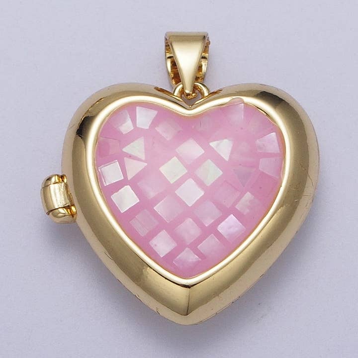 Simply Jewels - Wholesale Individual Charm/Pendant - Chunky Opal Locket Heart CHARM-000040