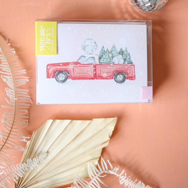 Stephanie Tara Stationery – Engroshandel Julekort – Disco bold juletræ lastbil mini kort boxed sæt