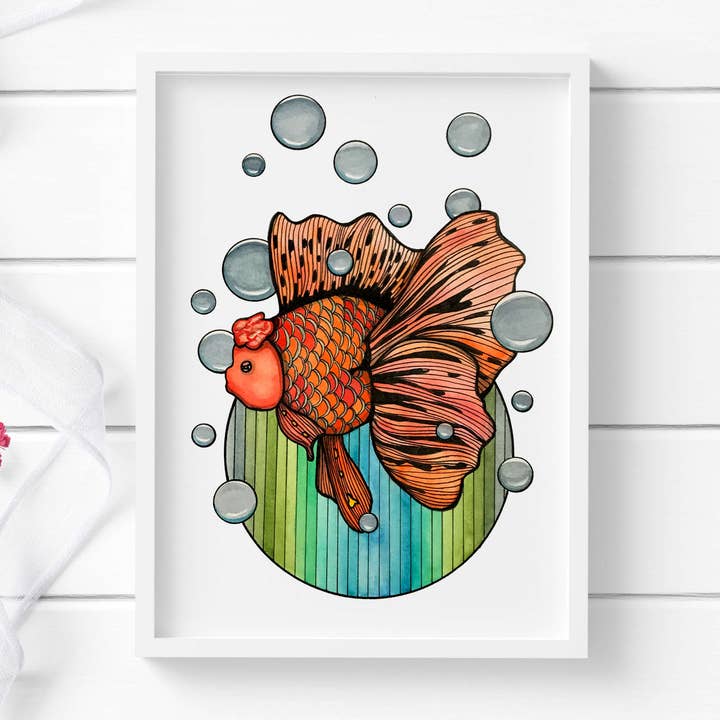 Peinture à l'aquarelle « Bubble Fish » : Impression d'art pour la vente par PinkPolish Design