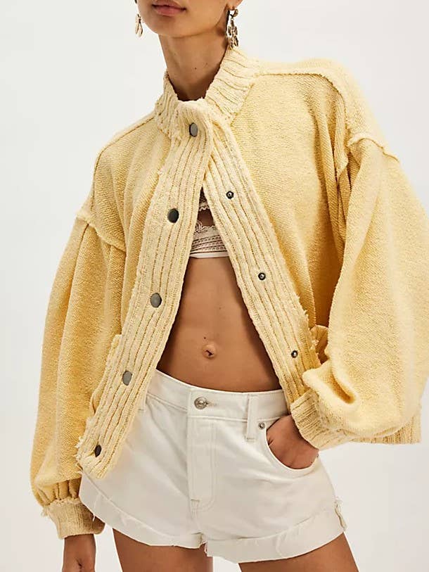 Rosa Clothing - Wholesale Cardigan - Women's - Cozy slouchy boxy drop-shoulder sleeves cardigan11