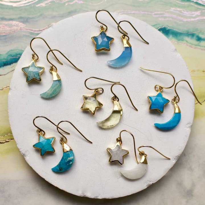 a.v. max - Wholesale Dangle Earrings - Moon & Star Mismatched Stone Earrings16