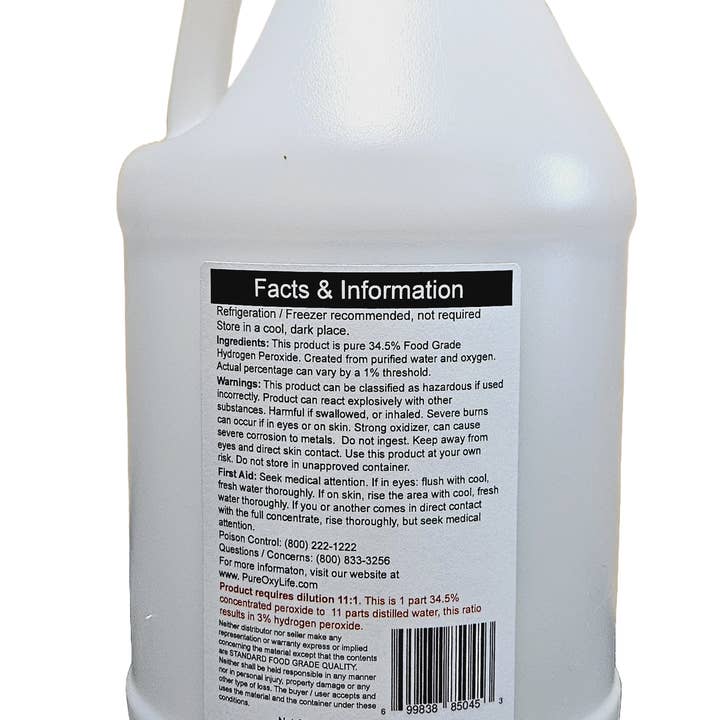 PureOxy Life - Wholesale All-Purpose Cleaning Spray - 128oz Gallon 34.5% Concentrated Food Grade Hydrogen Peroxide