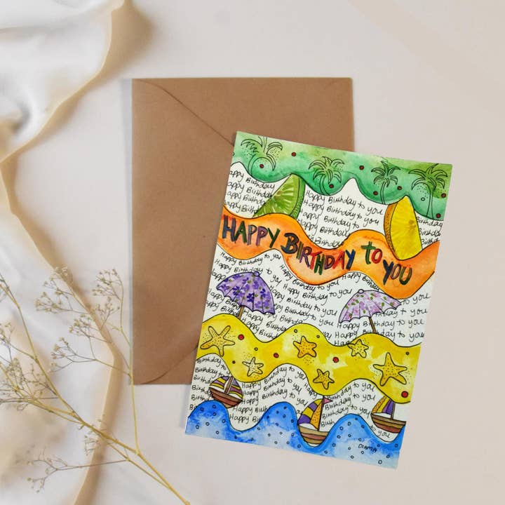 Happy Birthday Greeting Card - Blank Inside for wholesale by Art by Diama
