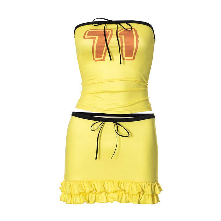 Yellow Women Sexy Strapless Top And Skirt Two-Piece Set for wholesale on Faire