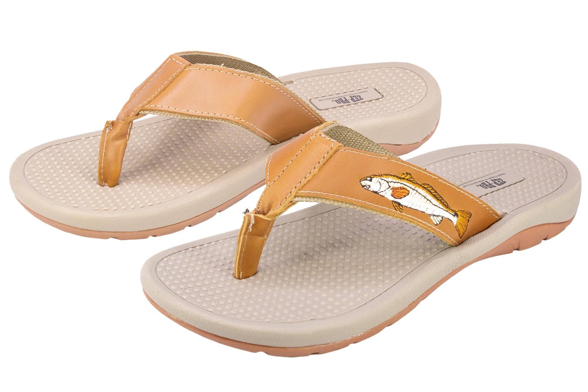Zep-Pro - Wholesale Flip Flops - Men's - Redfish Men's Fishing Tan Leather Embroidered Fishing Sandal5