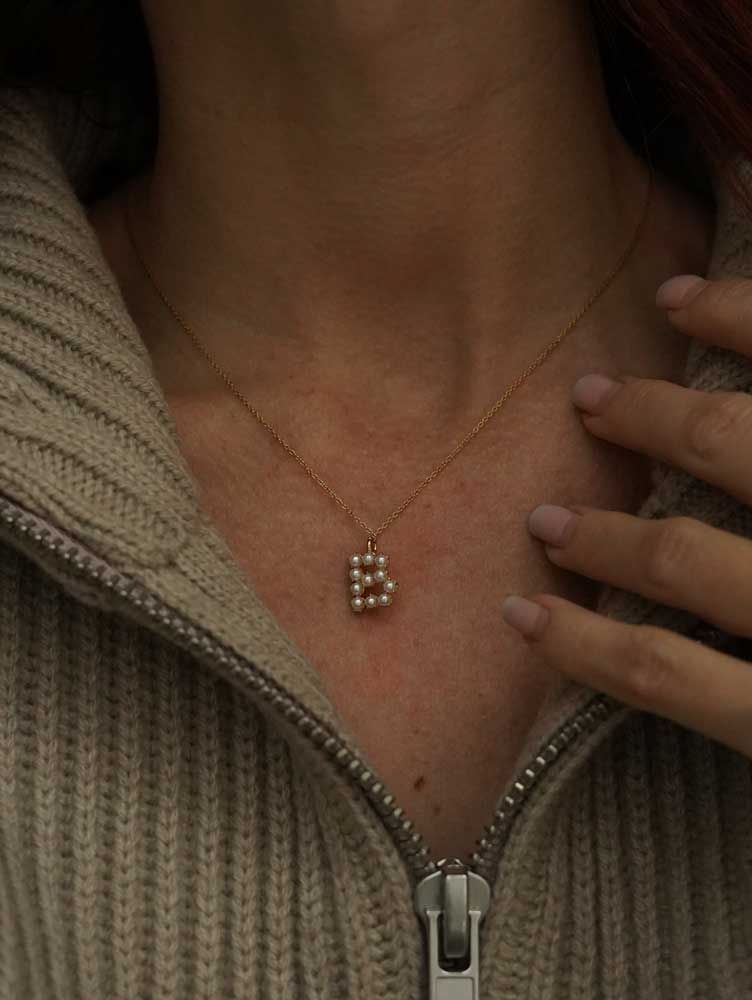 Bijoux 7bis - Wholesale Pendant/Charm Necklace - Steel Initial Letter B Pearl Necklace1