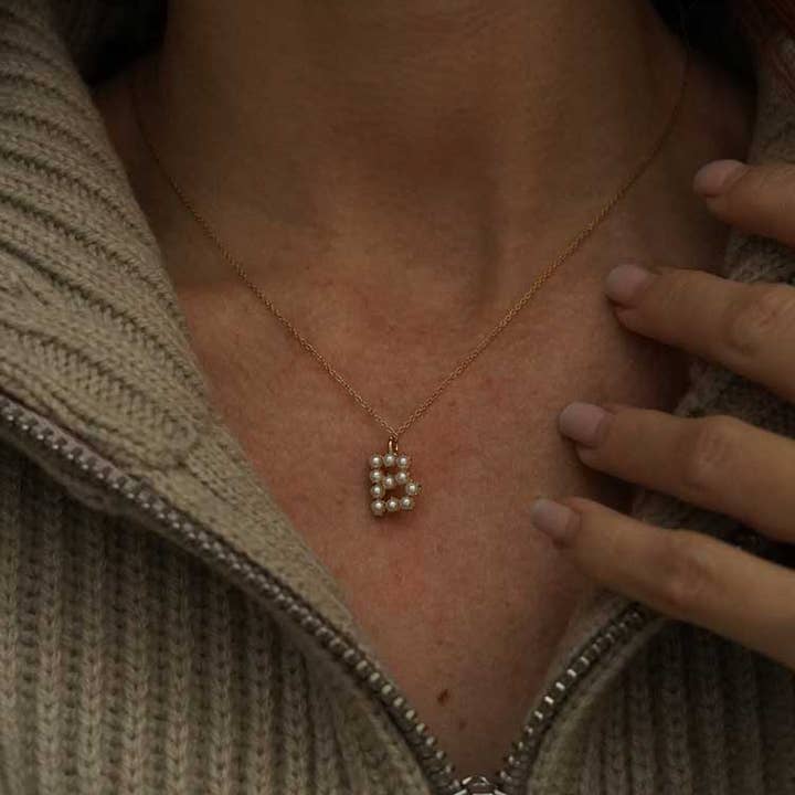 Bijoux 7bis - Wholesale Pendant/Charm Necklace - Steel Initial Letter B Pearl Necklace1