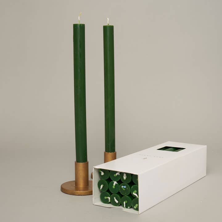 Holly Leaf Coloured Box of 12 Taper Candles - 12hr Burn for wholesale by True Grace