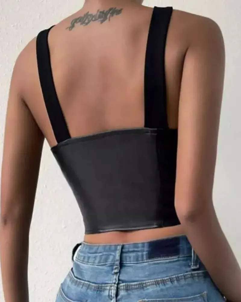 PRETO tampo cruzado com recorte em couro pu para venda a revendedores na Faire2