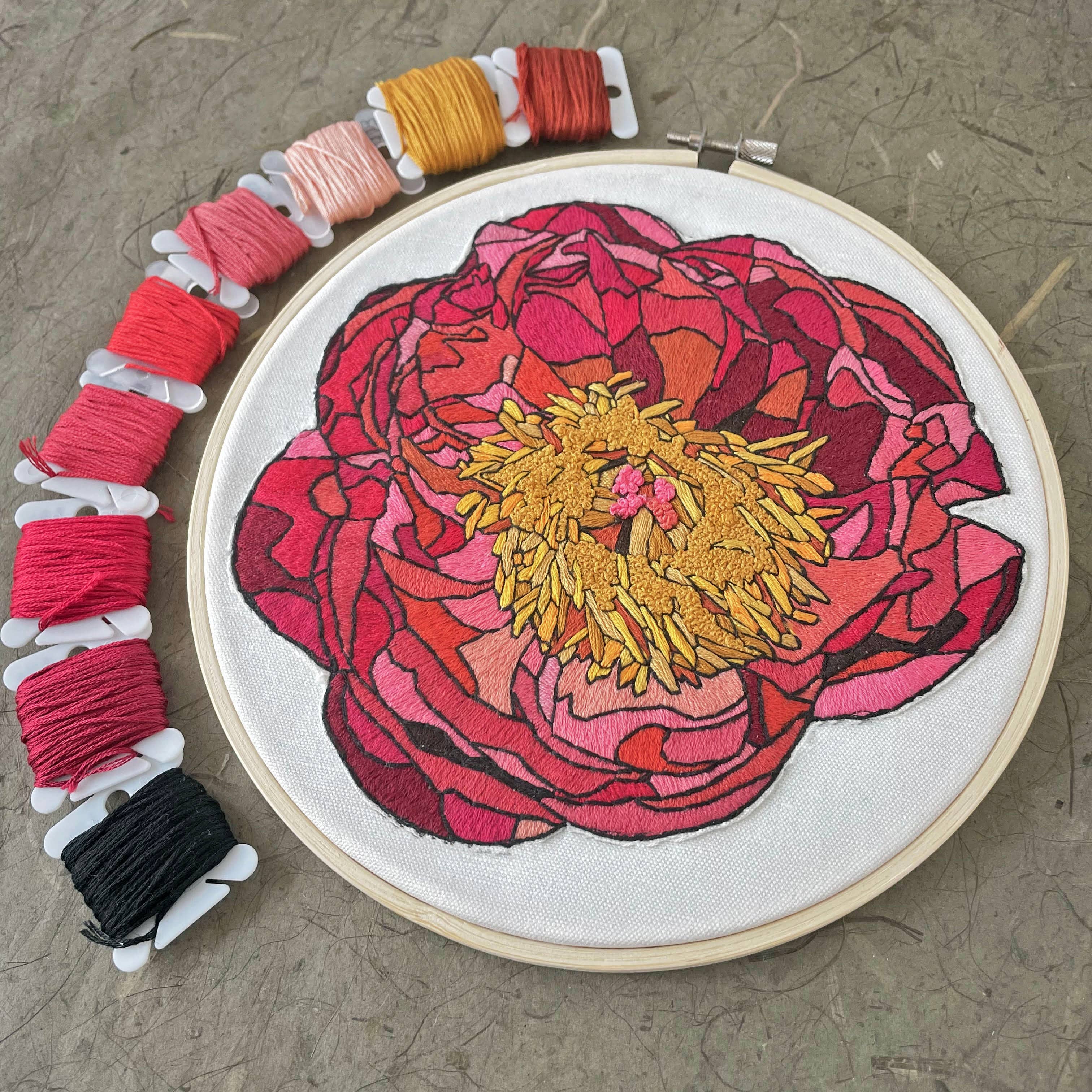 Kate Wyatt Fine Art – wholesale DIY craft kit – DIY Embroidery Kit - Peony (8")3